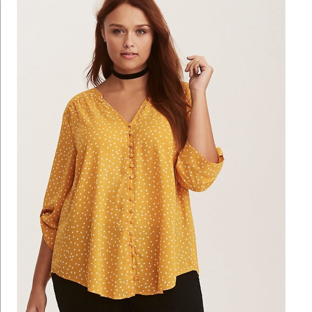 Marigold & white dot print georgette button down